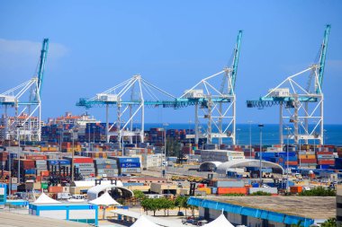 Miami, Florida-3 Temmuz 2017: Miami Limanı 'ndaki konteyner terminali Amerika Birleşik Devletleri' ndeki en büyük kargo limanlarından biridir.