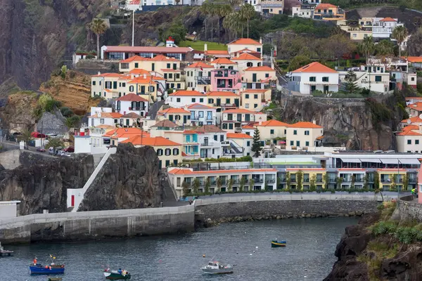 Portekiz 'in Madeira Adası' ndaki Camara de Lobos Limanı manzarası.
