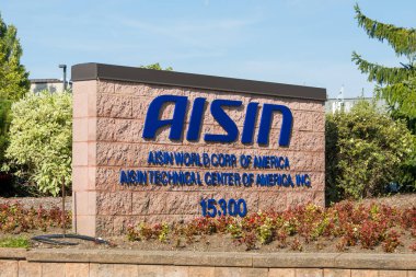 Northville, Michigan - 20 Temmuz 2024: Aisin 'in imzası Northville, Michigan. Aisin, Japon şirketi 1. Kademe sürücü tren, elektronik ve şasi otomotiv tedarikçisi sunuyor..,