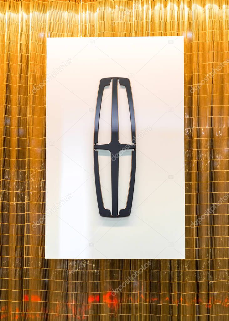 Detroit, Michigan, USA - January 16, 2025: : Large Lincoln logo, displayed at North American International auto show, in Detroit.