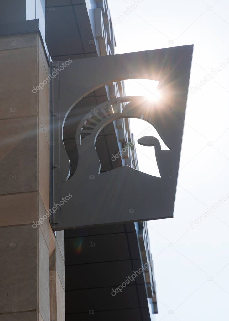 EAST LANSING, MI -21, JUNE 2024: Symbol of Spartans in front of the Spartans stadium in Michigan State University (MSU) in East Lansing