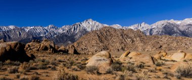 Panoramic view of Eastern Sierra mountains near bishop, California in spring time