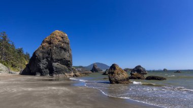 Yaz mevsiminde, Oregon Pasifik kıyısında, Oxford Limanı yakınlarında manzaralı deniz yığınları..
