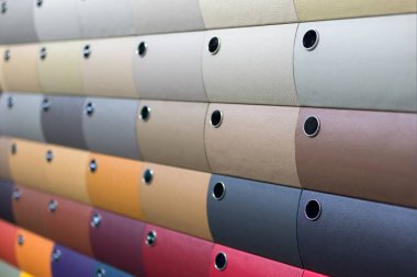 Arka arkaya gösterilen farklı otomotiv deri rengi örnekleri