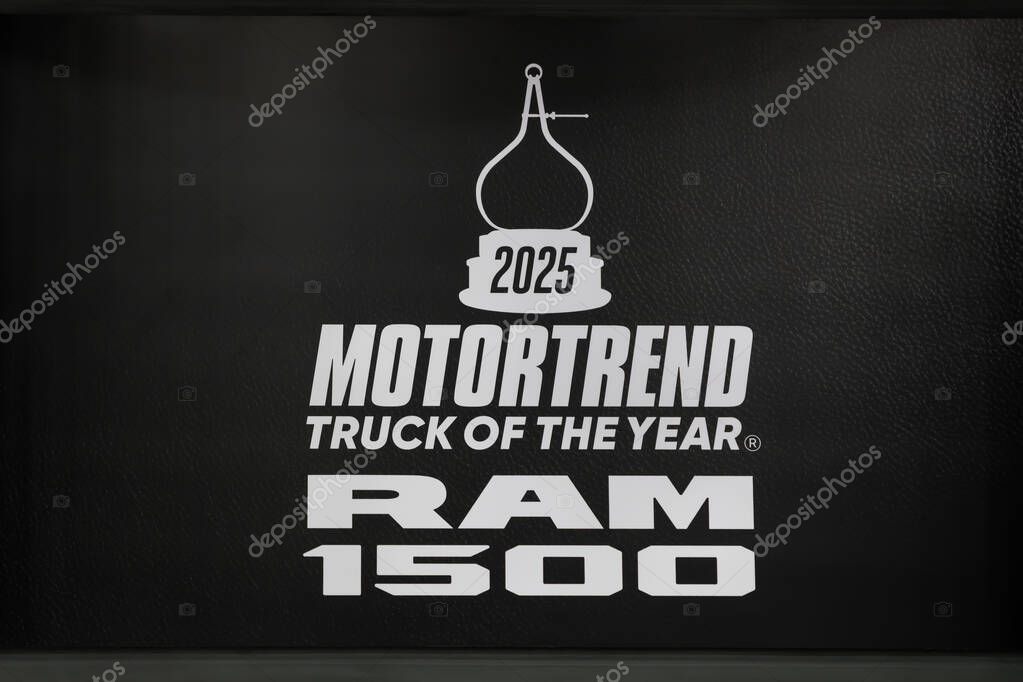 Detroit, Michigan, USA - January 16, 2025: Signage showing, 2025 MotorTrend truck of the year award to RAM 1500