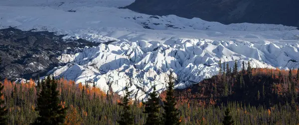 Matanuska Buzulu 'nun Alaska' daki Glen karayolu boyunca uzanan panoramik manzarası