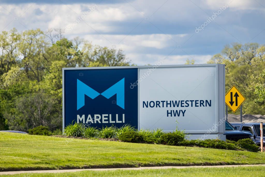 SOUTHFIELD, MI, USA - May 25, 2025: Sign board of Marelli North America company , Design and manufactures technology products such as lighting ,electronics and interiors.