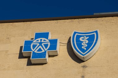 Grand Rapids, USA- 27 Ağustos 2023: Blue Cross Blue Shield Michigan şehir merkezinde Grand Rapids, Michigan. BCBSM Michigan 'da sağlık sigortası sağlıyor
