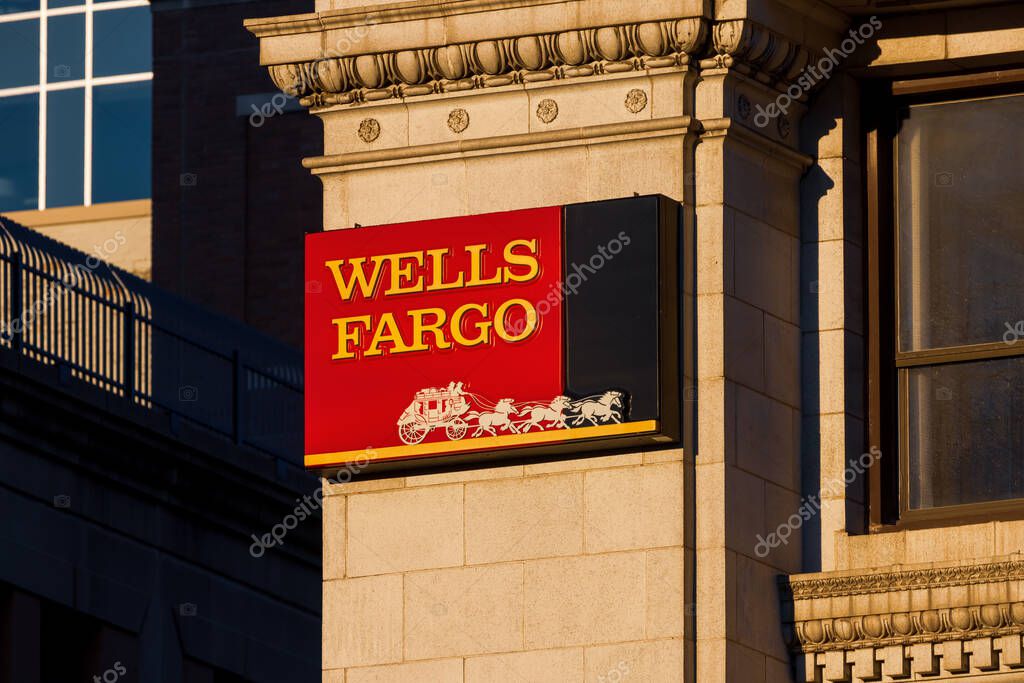 Grand Rapids, USA- AUGUST 27, 2023: Local branch of Wells Fargo bank in downtown, Grand Rapids, Michigan. Is an American multi national bank ,one of the big 4 banks in the USA