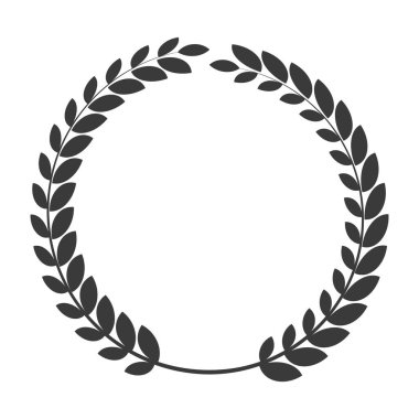 Laurel çelenk ikonu. Defne dallarının amblemi beyaz arka planda izole edilmiş. Vektör illüstrasyonu