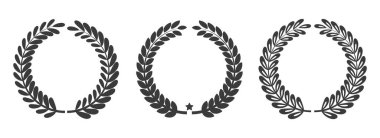 Defne çelengi simgesini ayarla. Defne dallarının amblemi beyaz arka planda izole edilmiş. Vektör illüstrasyonu