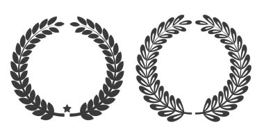 Defne çelengi simgesini ayarla. Defne dallarının amblemi beyaz arka planda izole edilmiş. Vektör illüstrasyonu