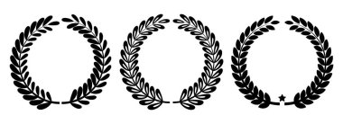 Defne çelengi simgesini ayarla. Defne dallarının amblemi beyaz arka planda izole edilmiş. Vektör illüstrasyonu