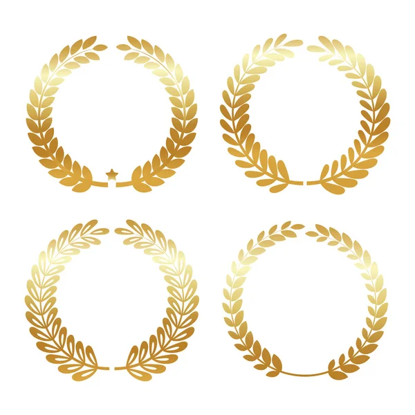 Goldener Lorbeerkranz Emblem Aus Lorbeerzweigen Isoliert Auf Weißem Hintergrund Vektorillustration — Stockvektor