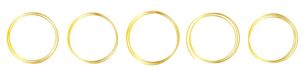 白色背景上的一组金色圆形框架 收集手绘涂鸦金圆圈 矢量说明 — 图库矢量图片