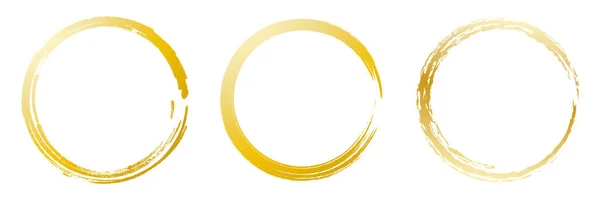 Золотой Круг Текстурой Золотой Кисти Белом Фоне Набор Круглых Мазков — стоковый вектор