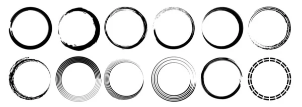 Grunge Lingkaran Ditetapkan Bentuk Bulat Tangan Dicat Bingkai Ilustrasi Vektor - Stok Vektor