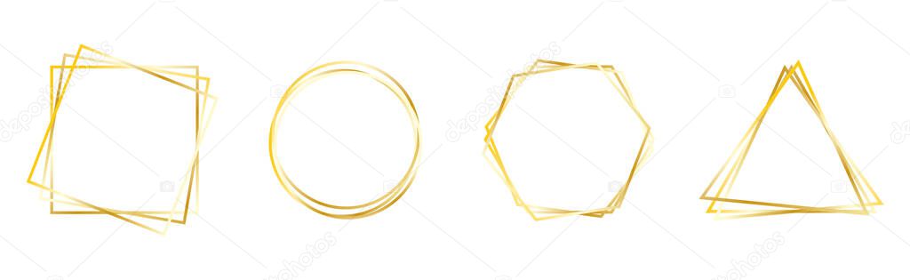 Set of gold frames on a white background. Geometric figures. Modern gold stripes. . Vector illustration