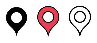 Harita pin konumu simgeleri kümesi. Modern harita işaretleyicileri. Beyaz arkaplanda vektör illüstrasyonu