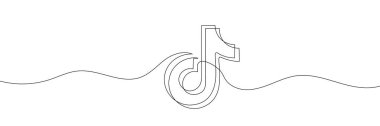 One continuous one line drawing of TikTok logo isolated on white background. Vector illustration