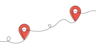 Haritada sürekli kırmızı konum işaretleri çiziliyor. Harita iğnesi bir çizgi çizmiş. Vektör illüstrasyonu