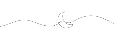 Continuous line drawing of the moon. Background with one line. Vector illustration