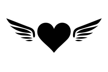 Black heart with wings icon isolated on white background. Vector illustration