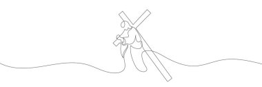 drawing of jesus christ carrying the cross drawn continuous line. Vector illustration