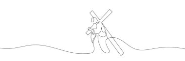 drawing of jesus christ carrying the cross drawn continuous line. Vector illustration