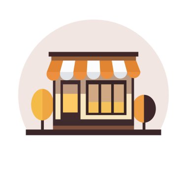 Beyaz bir arka planda dükkan ikonu. Düz dizayn. Vektör illüstrasyonu