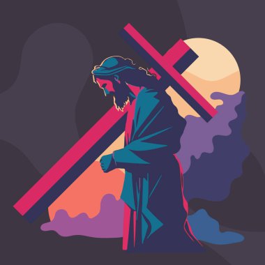 Jesus carries the cross. Illustration. Vector illustration clipart