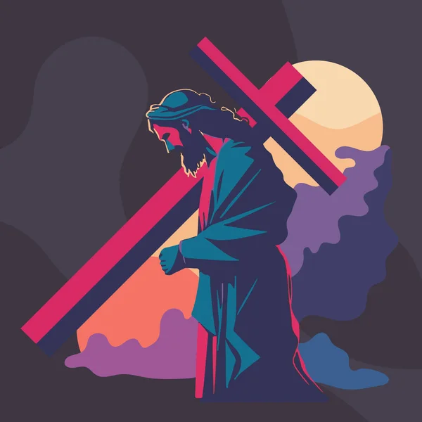 イエスは十字架を背負った イラスト ベクターイラスト — ストックベクタ
