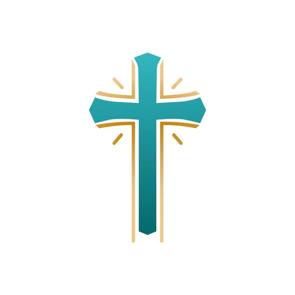 Religiöses Blaues Kreuz Auf Weißem Hintergrund Das Logo Des Christentums — Stockvektor