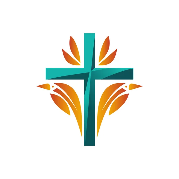 stock vector Religious blue cross on a white background. Christianity logo. . Vector illustration