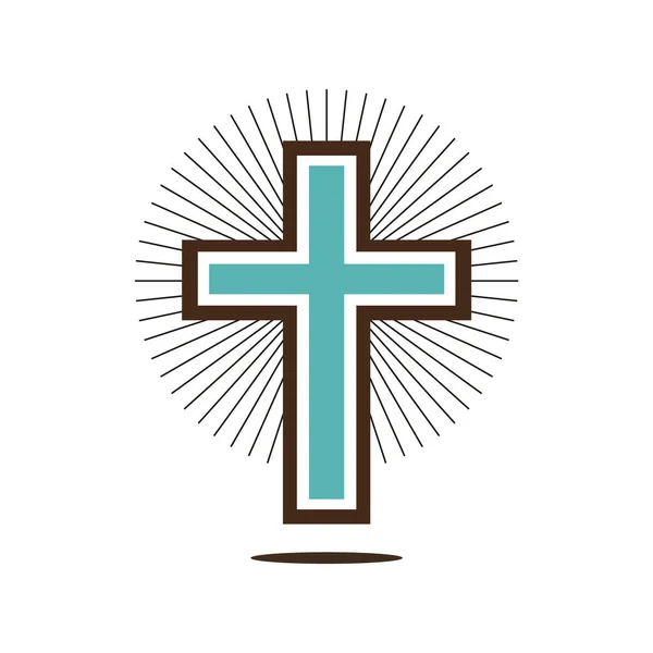 Religijny Niebieski Krzyż Białym Tle Logo Chrześcijaństwa Tak Ilustracja Wektora — Wektor stockowy