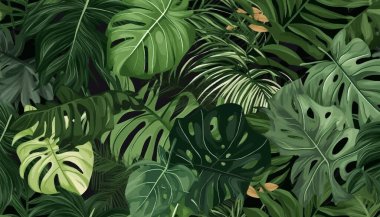 Orman bitkilerinin tropikal arka planı. Tropikal arka plan. Vektör illüstrasyonu