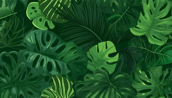 Tropischen Hintergrund Mit Dschungelpflanzen Tropischer Hintergrund Vektorillustration — Stockvektor