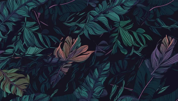 Blommönster Blad Växter Exotiskt Mönster Med Palmblad Vektorillustration Vektorillustration — Stock vektor
