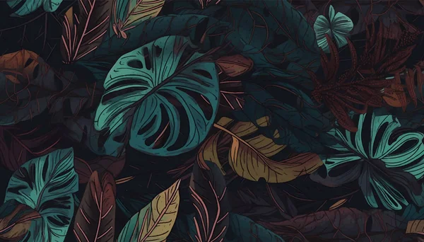 Тропический Фон Растениями Джунглей Тропический Фон Векторная Иллюстрация — стоковый вектор