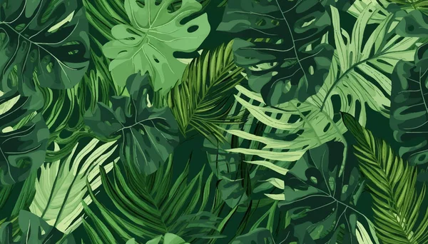 Tropisk Bakgrund Med Djungelväxter Tropisk Bakgrund Vektorillustration — Stock vektor