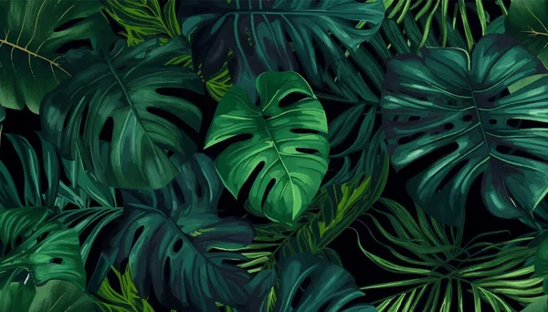 Orman Bitkilerinin Tropikal Arka Planı Tropikal Arka Plan Vektör Illüstrasyonu — Stok Vektör