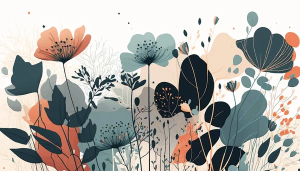 floral background decorated with blooming flowers and leaves. Flat illustration .Vector illustration