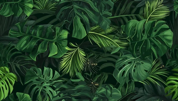 Fondo Tropical Con Plantas Selva Fondo Tropical Ilustración Vectorial — Vector de stock