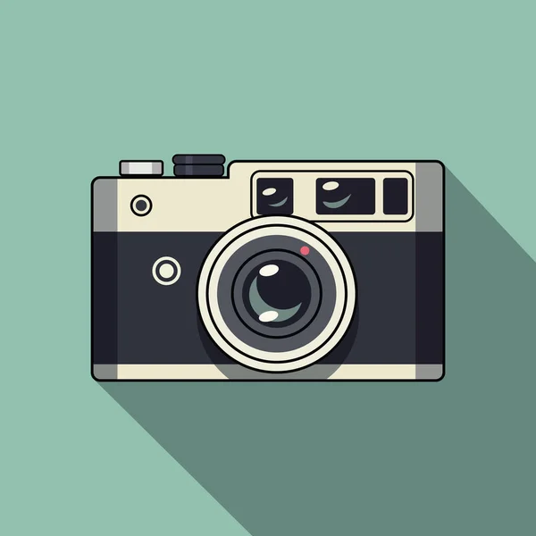 Επίπεδη Εικόνα Vintage Κάμερα Σκιά Μπλε Φόντο Εικονογράφηση Διανύσματος — Διανυσματικό Αρχείο