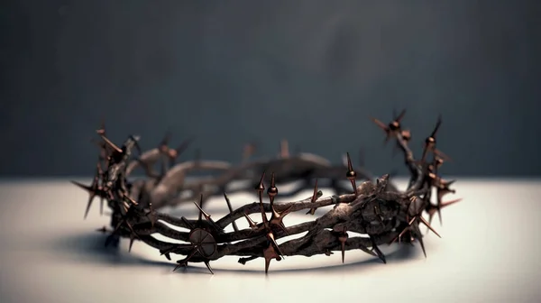 Coroa Espinhos Simbolizando Sofrimento Ressurreição Jesus Cristo Fundo Leve Foto — Fotografia de Stock