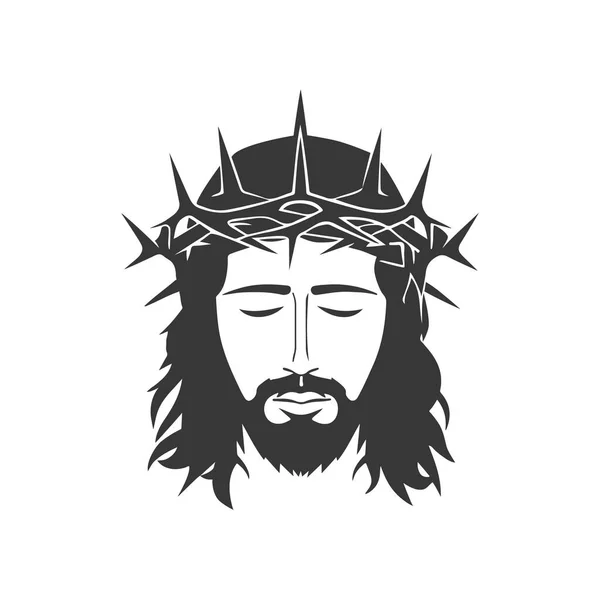 Rosto Jesus Cristo Com Coroa Espinhos Design Plano Isolado Ilustração — Vetor de Stock