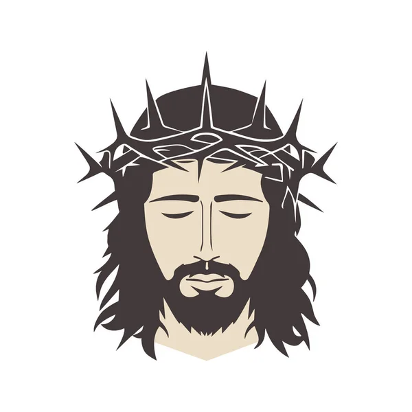 Visage Jésus Christ Avec Couronne Épines Plan Plat Isolé Illustration — Image vectorielle