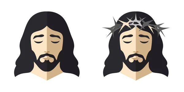 Visage Jésus Christ Plan Plat Isolé Illustration Vectorielle — Image vectorielle