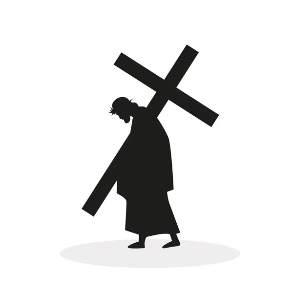 Jésus Porte Silhouette Croisée Sur Fond Blanc Illustration Vectorielle — Image vectorielle