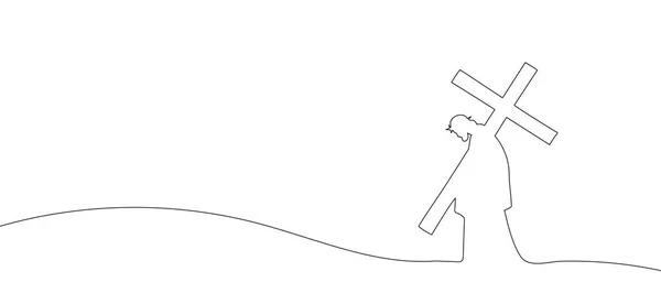 Desenho Jesus Cristo Carregando Cruz Traçada Linha Contínua Ilustração Vetorial —  Vetores de Stock